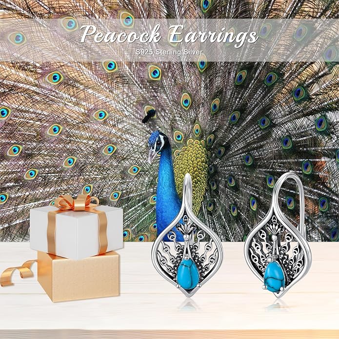 PELOVNY Animal Dangle Earrings Sterling Silver Hypoallergenic Moss Agate Crystal Moonstone Earrings Bee Butterfly Dolphin Peacock Phoenix Jewelry Birthday Christmas Gifts for Women
