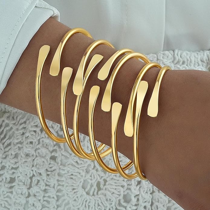 ÌF ME Gold Bangle Bracelets for Women, Indian Bangles Stackable Set, Multi Layer Textured 14K Gold Plated Chunky Bracelets Boho Jewelrys Set