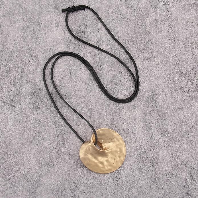 Women's Leather Long Necklace Bohemian Style Circle Retro Pendant Necklace Women's Jewelry