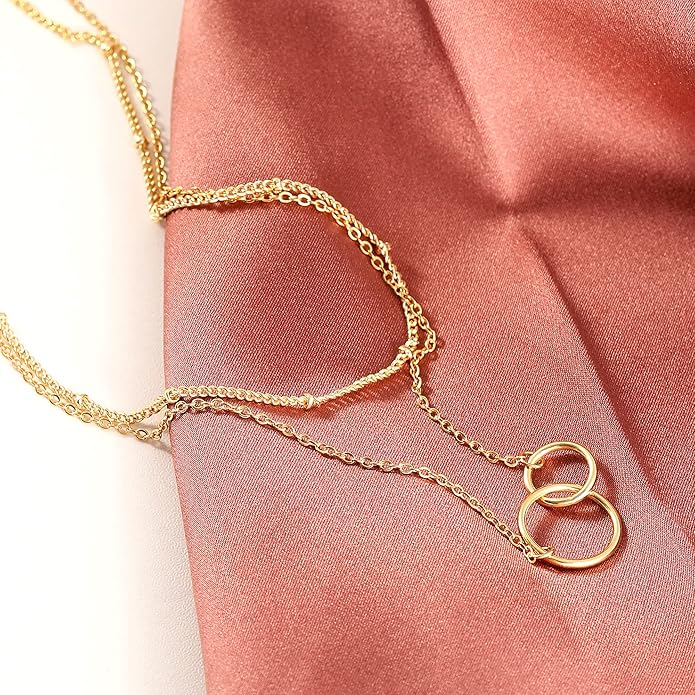 CHESKY 14k Gold Plated/Silver Plated Dainty Necklace for Women, Trendy Satellite Choker Necklace Thin Beaded Layered Choker Necklaces Discs Paperclip Chain Necklaces Womens Simple Jewelry