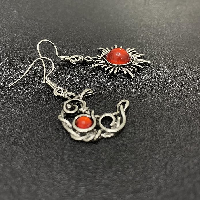 ANDPAI Unique Chic Abstract Hollow Black Vintage Silver Asymmetry Moon Star Sun Dangle Drop Earrings Black Moonstone Moon Hypoallergenic Earrings for Women Statement Jewelry Gifts