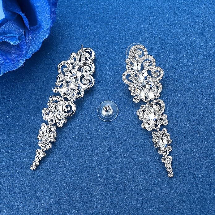 mecresh Marquise Crystal Bridal Chandelier Dangle Drop Earrings Ladies Gifts in Silver/Gold Tone
