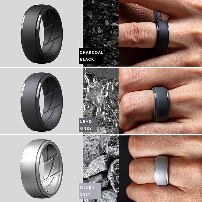 ThunderFit Men's Silicone Rings 10mm Wide 2.5mm Thick Rubber Bands, Breathable, Variety Multipack 1-10