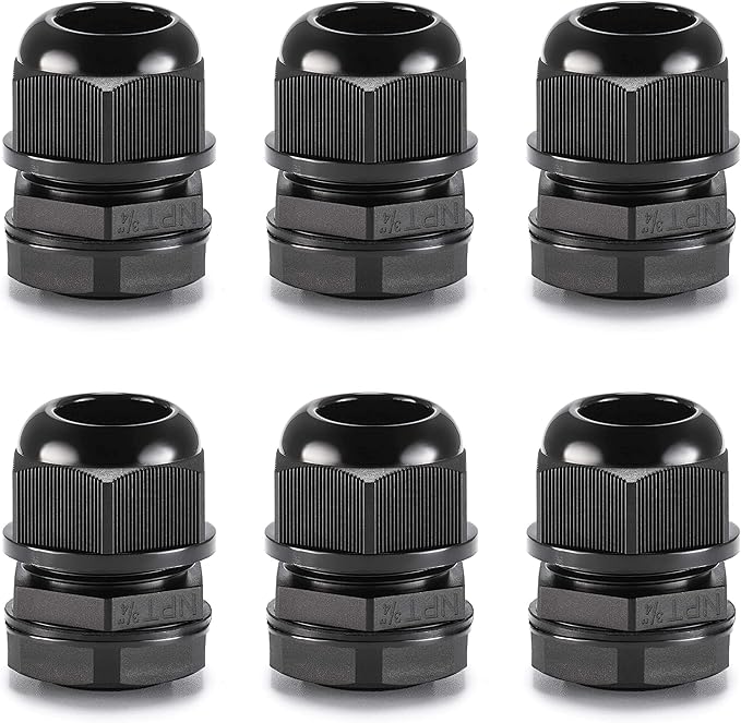 QILIPSU 6pcs 3/4" NPT Cable Gland Waterproof IP68 Nylon Cable Pass Through Cord by QILIPSU