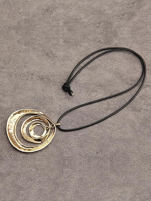 GelConnie Boho Necklaces for Women Vintage Silver Circles Long Pendant Necklace Cowgirl Sweater Necklace Adjustable Leather Choker Necklace for Women