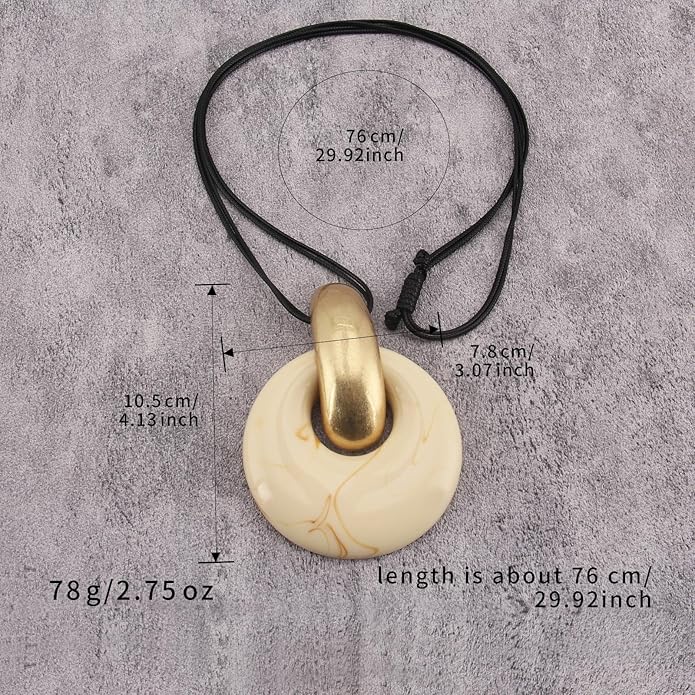 GelConnie Leather Necklace for Women Large Pendant Long Brown Necklace Circle Leather Choker Vintage Sweater Necklace Gold Chunky Boho Necklaces for Women