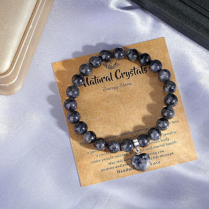 MAIBAOTA Healing Crystal Bracelet for Women, 8 mm Natural Gemstone Beaded Bracelet, Love Heart Bracelet Jewelry Gifts for Birthday Mothers Day Valentine's Day Anniversary