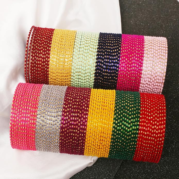 Touchstone indian bangles bracelets for women colorful churiyan set return gifts jewelry chudiya bulk pack bollywood metal bangle sets 12 textured vintage colors. Set of 144