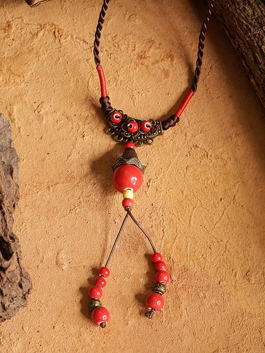 MINACHI Vintage Bohemian Ethnic Colorful Ceramic Bead Long Y Necklace, Hippie Boho Summer Fashion Jewelry Gift for Women