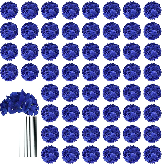 AVIVIHO 65pcs Fake Flowers Royal Blue Hydrangea Artificial Flowers Bulk Silk by Aviviho