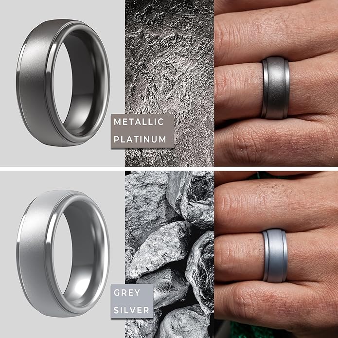 ThunderFit Silicone Rings for Men - 7 Rings / 4 Rings / 1 Ring Step Edge Rubber Wedding Bands 10mm Wide - 2.5mm Thick