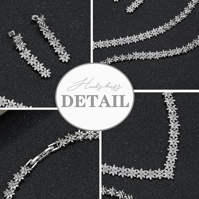 Hadskiss Jewelry Set for Women, Necklace Dangle Earrings Bracelet Set with White AAA Cubic Zirconia, Allergy Free Wedding Party Jewelry for Bridal Bridesmaid