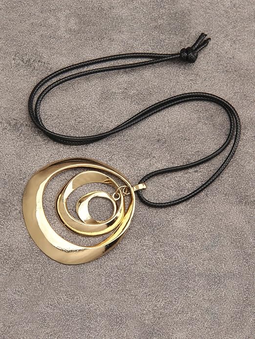 GelConnie Boho Necklaces for Women Vintage Silver Circles Long Pendant Necklace Cowgirl Sweater Necklace Adjustable Leather Choker Necklace for Women