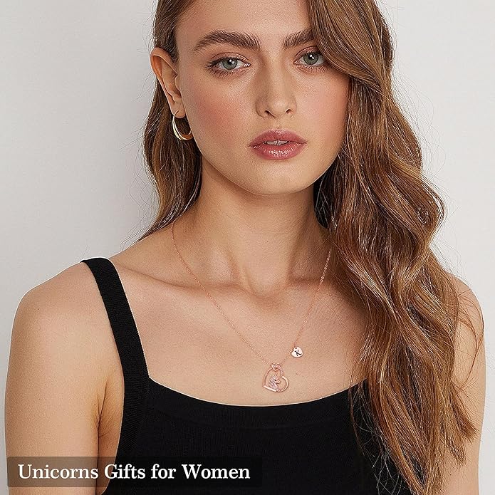 Hidepoo Valentines Gifts for Kids Girls - Unicorn Necklace Gifts for Teen Girls Kid, Colorful CZ Heart Pendant Initial Unicorn Necklaces for Girl Jewelry Birthday Gift for Girl Kid