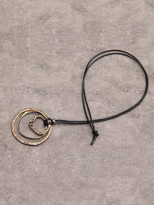 GelConnie Boho Necklaces for Women Vintage Silver Circles Long Pendant Necklace Cowgirl Sweater Necklace Adjustable Leather Choker Necklace for Women
