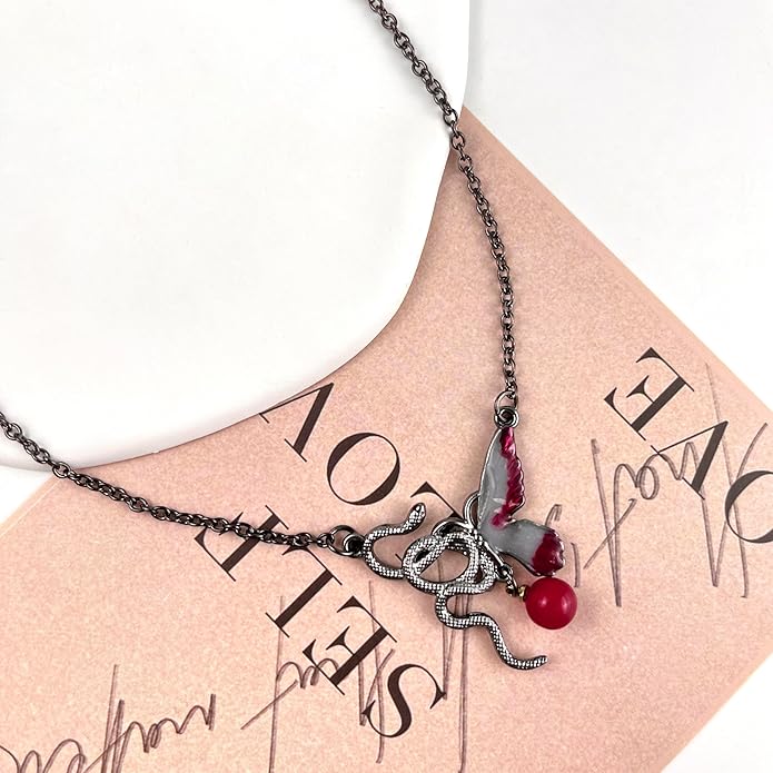 Snake Butterfly Necklace for Women Y2k Irregular Round Bead Pendant Women's Jewelry
