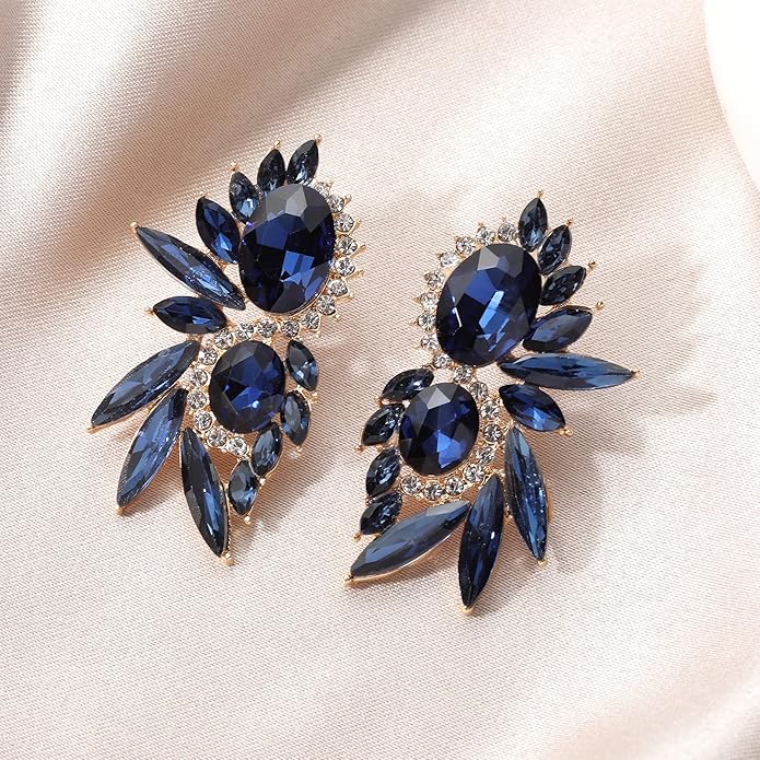 Vintage Rhinestone Statement Earrings Fancy Crystal Cluster Drop Dangle Earrings for Women