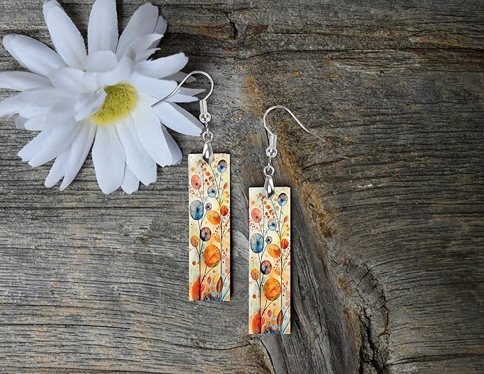 Earrings Handmade Bar Wood Earrings Light Weight Printed Image Dangle Earring Jewelry