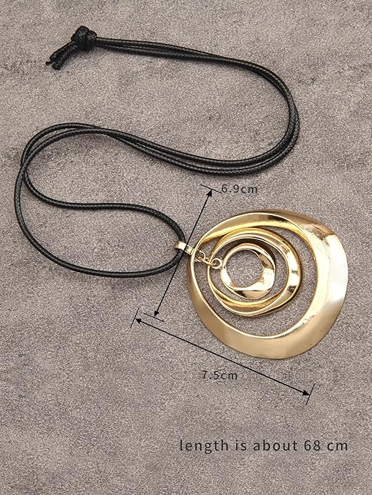 GelConnie Boho Necklaces for Women Vintage Silver Circles Long Pendant Necklace Cowgirl Sweater Necklace Adjustable Leather Choker Necklace for Women