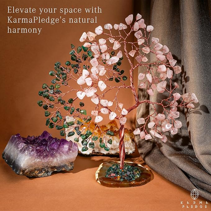 Handmade Healing Crystal Tree of Life Green Aventurine & Rose Quartz Chakra Tree - Image 4