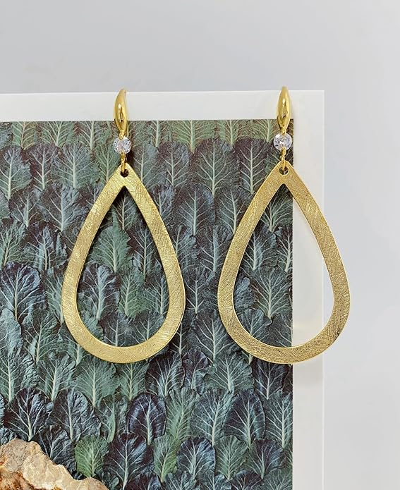 OZEL Gold Dangle Earrings for Women Brushed Finish, Matte Gold Statement Jewelry, 14k Gold Plated