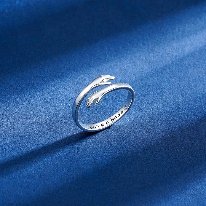 Yesteel S925 Sterling Silver Hug Ring for Women Teen Girls, Adjustable Ring Jewelry Mothers Day Birthday Gifts for Daughters Mom Sister Wife Friends Grandma