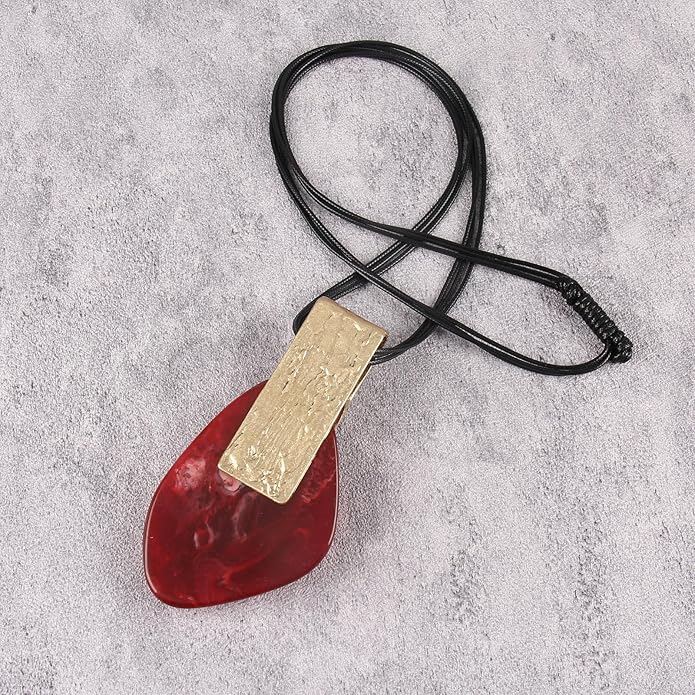 GelConnie Leather Necklace for Women Large Pendant Long Brown Necklace Circle Leather Choker Vintage Sweater Necklace Gold Chunky Boho Necklaces for Women