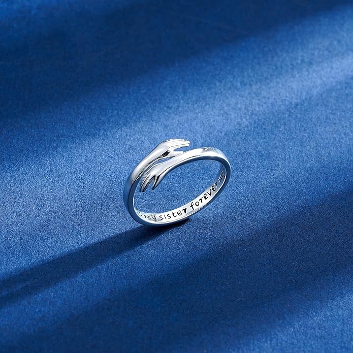 Yesteel S925 Sterling Silver Hug Ring for Women Teen Girls, Adjustable Ring Jewelry Mothers Day Birthday Gifts for Daughters Mom Sister Wife Friends Grandma