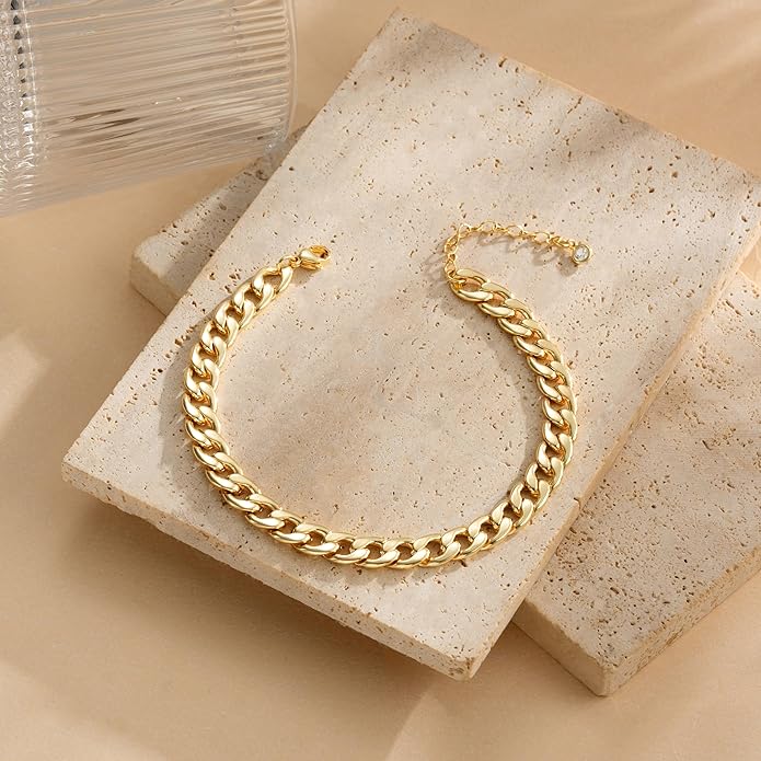 Gold Ankle Bracelets for Women Waterproof - Dainty Gold Anklets Trendy Layered 14K Gold/Silver Plated Stackable Chunky Cuban Link Chian Anklet Bracelet Set for Women Non Tarnish Jewelry Gift