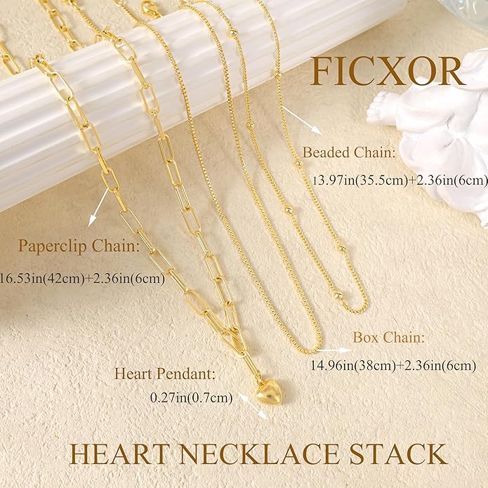 Layered Necklaces for Women,Dainty 14k Gold Plated CZ Layered Choker Necklace for Women Trendy Non Tarnish Hypoallergenic Beaded Paperclip Chain Necklace Stack Women's Minimalist Gold Jewelry Gifts