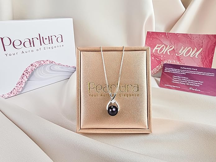 AAA+ 9mm Natural Black pearl necklace for women - Real pearl necklaces for women (18k gold platted 925 sterling Silver)- Wedding anniversary's gift for wife - Luxury birthday gifts for woman - Birthday gift for wife