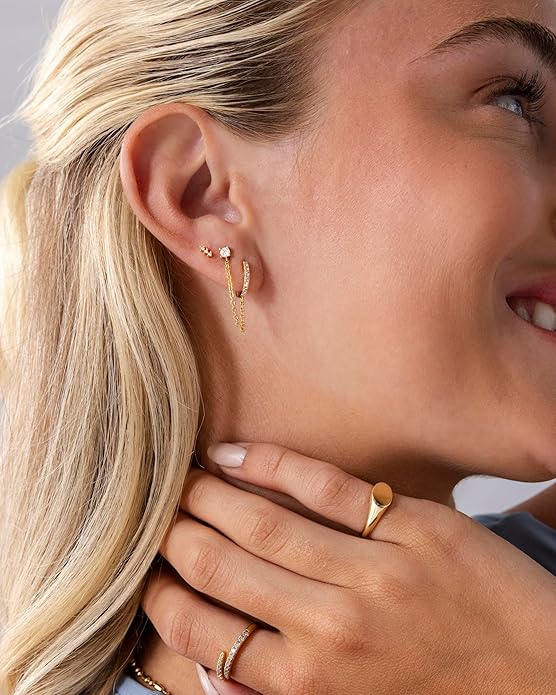 PAVOI 14K Gold Plated 925 Sterling Silver Posts Mini Stud Flat Back Earrings for Women | Helix Cartilage Piercing Jewelry | Dainty Pearl Star Cluster Cubic Zirconia Lotus Climber Screw Backs