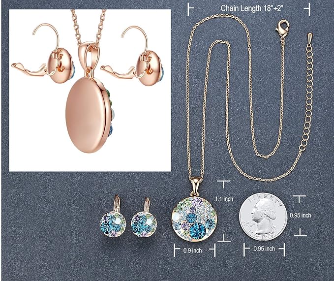 Leafael Ocean Bubble Women's Crystal Jewelry Set Costume Fashion Pendant Necklace Earring, Silver Tone or 18K Rose Gold Plated, 18" + 2", Birthday Gifts for Women