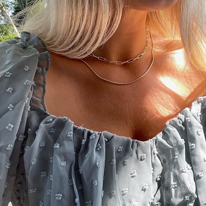 CHESKY Layered Necklaces for Women, 14K Gold Plated Chain Necklace Women Trendy Cuban Link Paperclip Chain Toggle Clasp Necklace Fashion Chunky Jewelry for Women