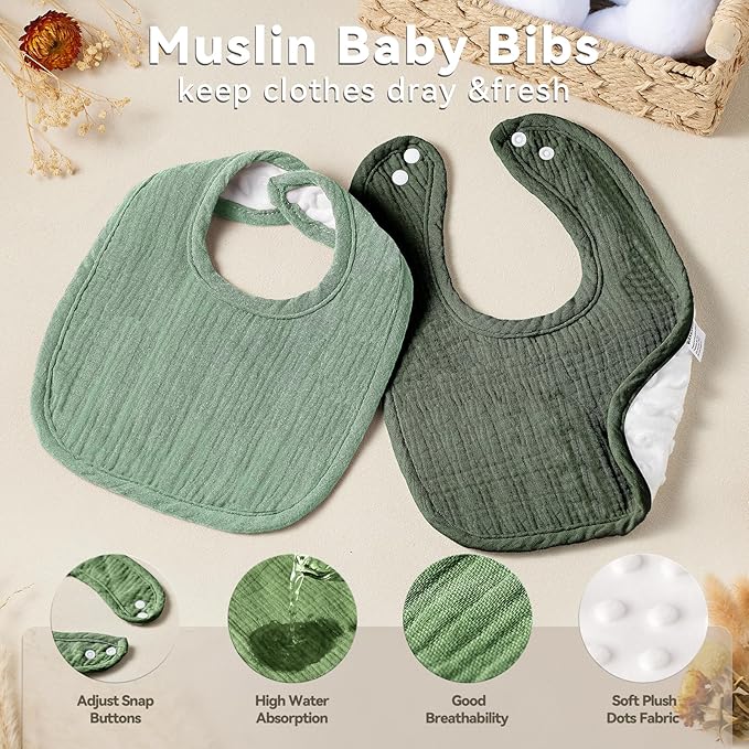 Muslin Baby Bibs for Unisex Boys Girls, Cotton Drool Bibs, Adjustable Newborn Bibs for Drooling and Teething