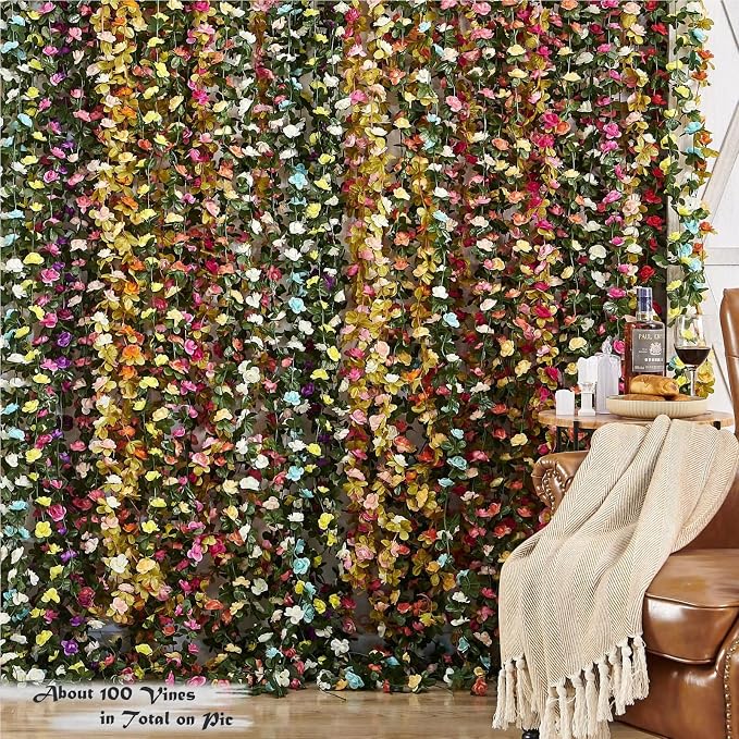 6Pcs x 8.2FT Artificial Flower Garland Floral Rose Vine Decor, Hanging Faux - Image 5