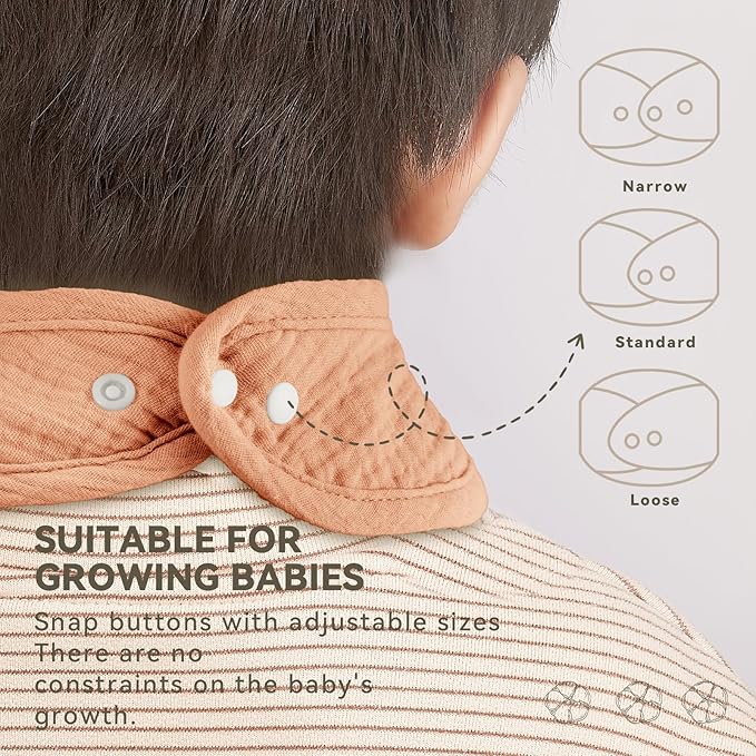 Muslin Baby Bibs for Unisex Boys Girls, Cotton Drool Bibs, Adjustable Newborn Bibs for Drooling and Teething