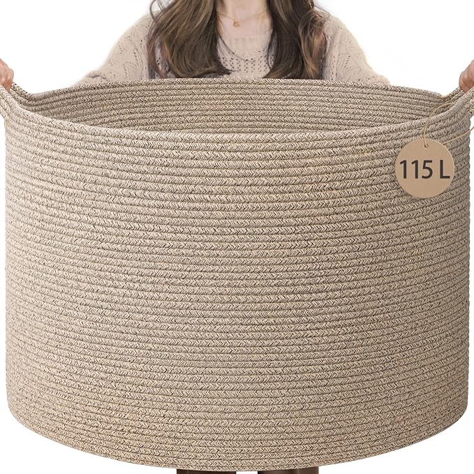 INDRESSME 115L Extra Large Woven Wicker Blanket Basket Living Room | 23.6" x by INDRESSME