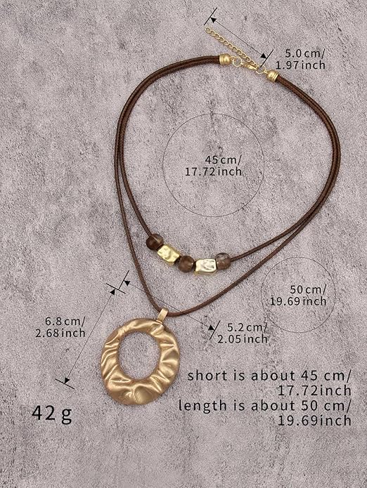 Boho Necklaces for Women Chunky Circle Necklace Layered Boho Circle Leather Choker Necklace Long Vintage Necklaces Bohemian Jewlery Gifts