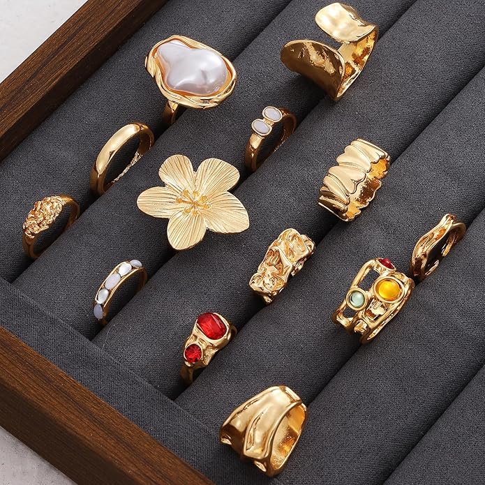 KISS WIFE Goldenen Silvery Black Kunckle Rings Set for Women, Dainty Simple Trendy Cute Stackable Finger Rings Pack, Perfect for Stacking Layering on Thumb and Knuckle, Mixed Size, Jewelry Gift