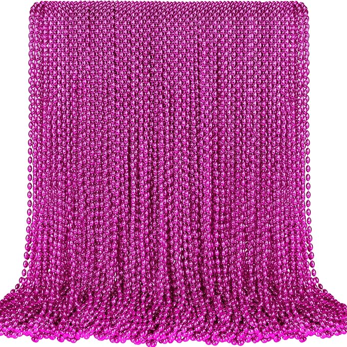 SHAOQINLIN 100 PCS Breast Cancer Awareness Necklaces, Hot Pink Oval Beads, 30.5" Breast Cancer Awareness Bead Necklaces Accessories for Parade Throw Supplies