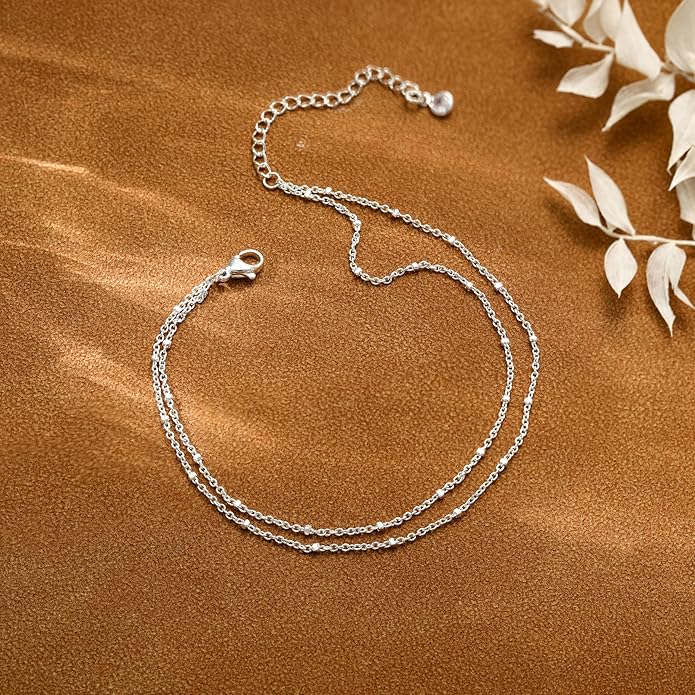 Ankle Bracelets for Women, Glitter Waterproof Adjustable Anklet for Women, 14K Gold Plated/Sterling Silver Layered Anklets, Summer Beach Anklet Jewelry for Women Gift