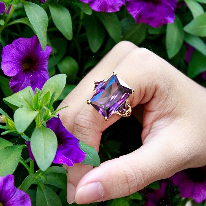 Lavencious Big Bold Radiant CZ Stones Stretch Rings for Women Size for 7-9