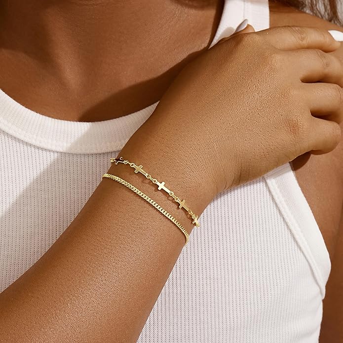 Gold Bracelets Set for Women Stack, Dainty Thick Bracelets Stack for Women Trendy, Simple Thin Gold Plated Cuff Stackable Bracelets With Beaded Cuban Paperclip Snake Rope Bangle Hand Chain Jewelry Gifts for Women Non Tainish