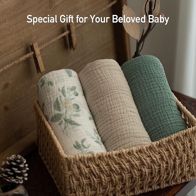 GLLQUEN BABY Muslin Swaddle Blankets,3-Pack Receiving Blanket for Newborn Boys and Girls,Baby Swaddle Blanket Unisex,Osmanthus Fragrance,Baby Essentials, Registry & Gift, 40 x 38 inches