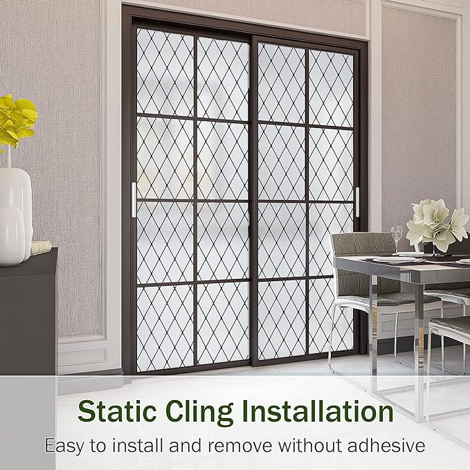 Frosted Black Lattice Window Film Static Cling Window Privacy Films Decorative - Image 4