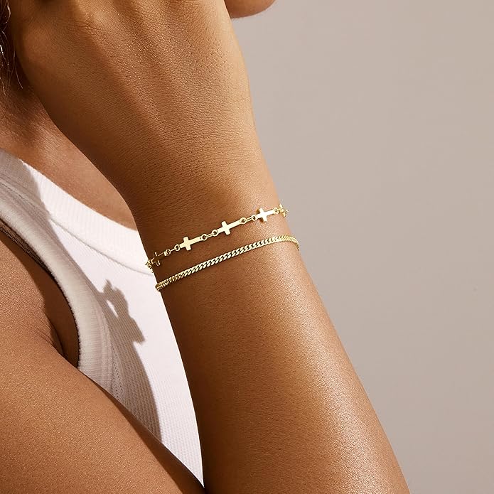 Gold Bracelets Set for Women Stack, Dainty Thick Bracelets Stack for Women Trendy, Simple Thin Gold Plated Cuff Stackable Bracelets With Beaded Cuban Paperclip Snake Rope Bangle Hand Chain Jewelry Gifts for Women Non Tainish