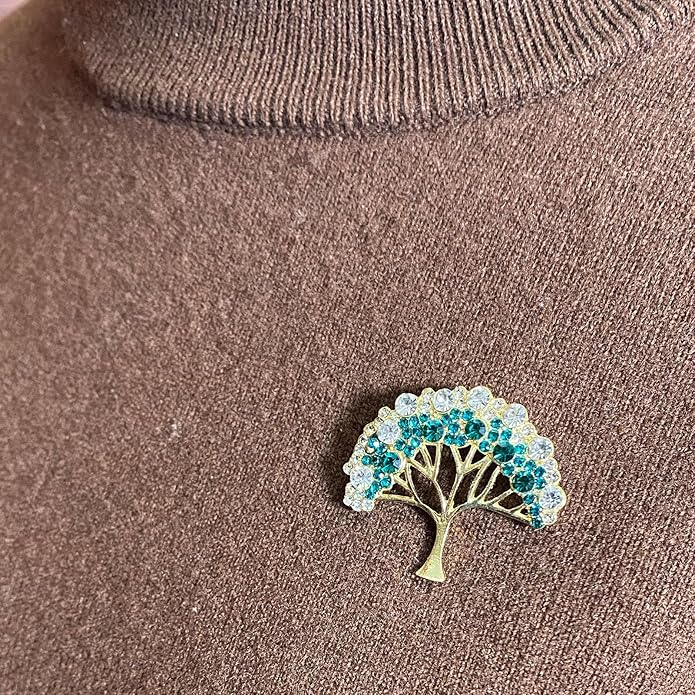 Gold Crystal Tree Brooch for Women, Rhinestone Christmas Vintage Pin, Elegant Holiday Jewelry Gift