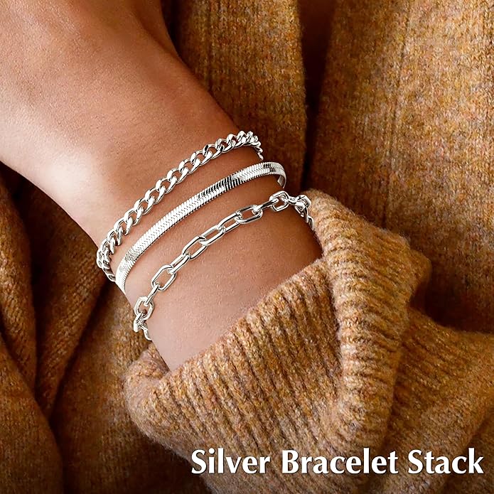 Gold Bracelets Set for Women Stack, Dainty Thick Bracelets Stack for Women Trendy, Simple Thin Gold Plated Cuff Stackable Bracelets With Beaded Cuban Paperclip Snake Rope Bangle Hand Chain Jewelry Gifts for Women Non Tainish