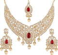 Touchstone Indian jewelry sets for women tikka wedding necklace costume guest statement bollywood rhinestones crystal faux pearls gold big royal neck piece set bridal fashion accessories